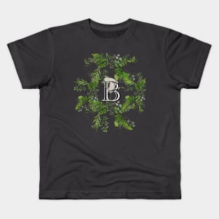 Botanical Monogram B letter with Heron bird detail. Kids T-Shirt